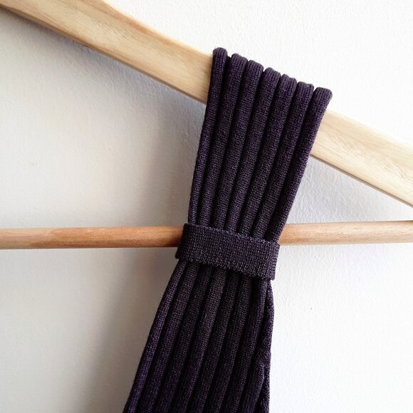 GRACE Pleated Knit Tank Top with Plunging Neckline in Maroon Purple - Picture 3 of 11